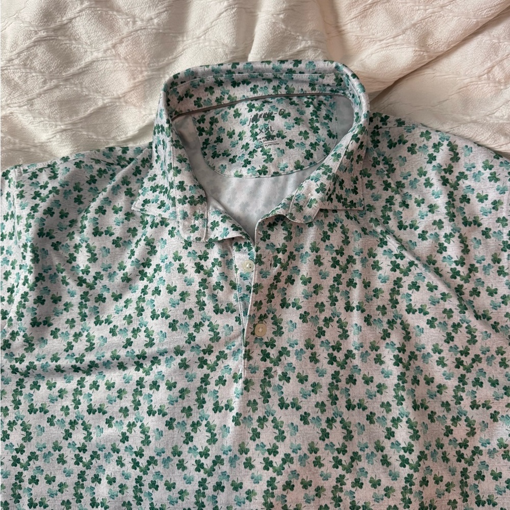 johnnie-O Green and White Polo Shirt with Floral Print